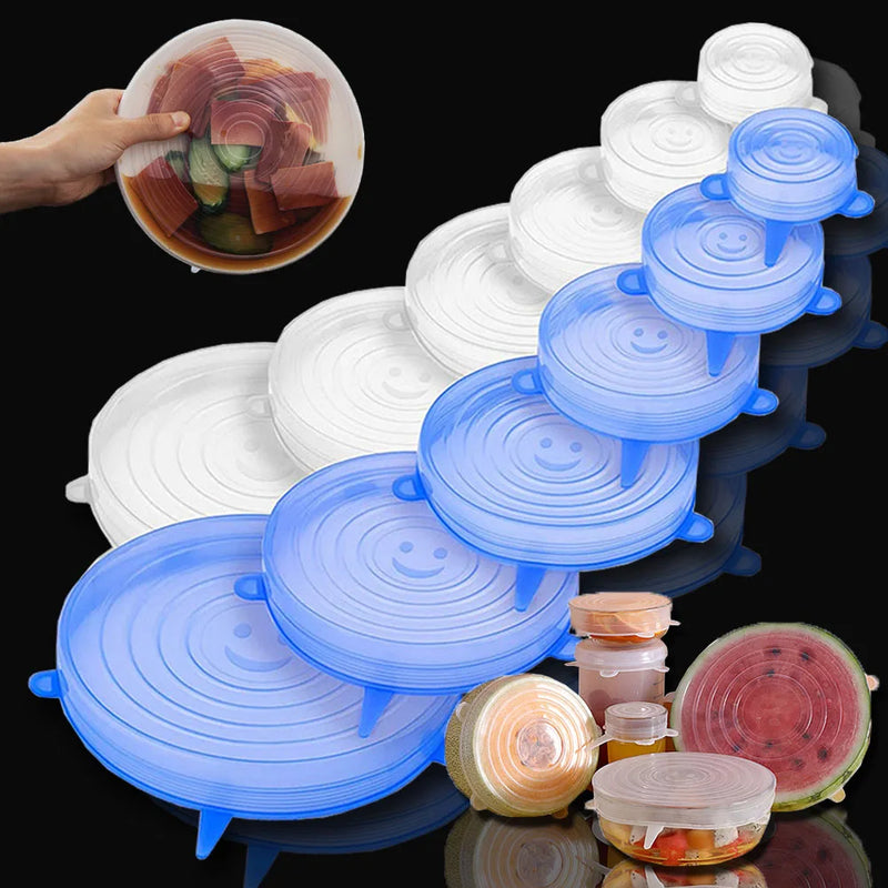 6 pçs reutilizáveis tampas de silicone tampas de silicone adaptáveis para lat